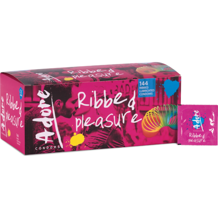 Pasante Adore Ribbed - preservativi stimolanti 144 pezzi