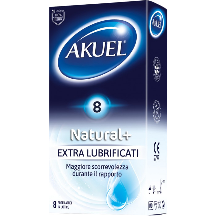 Preservativi Akuel Natural+ classici extralubrificati 8 pezzi